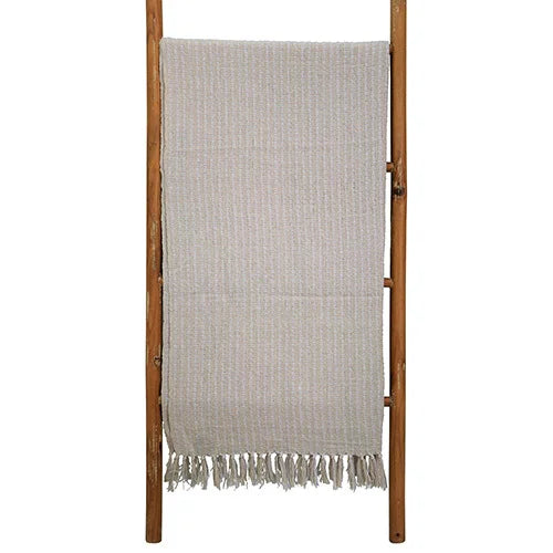 Cream Textured Striped Throw
