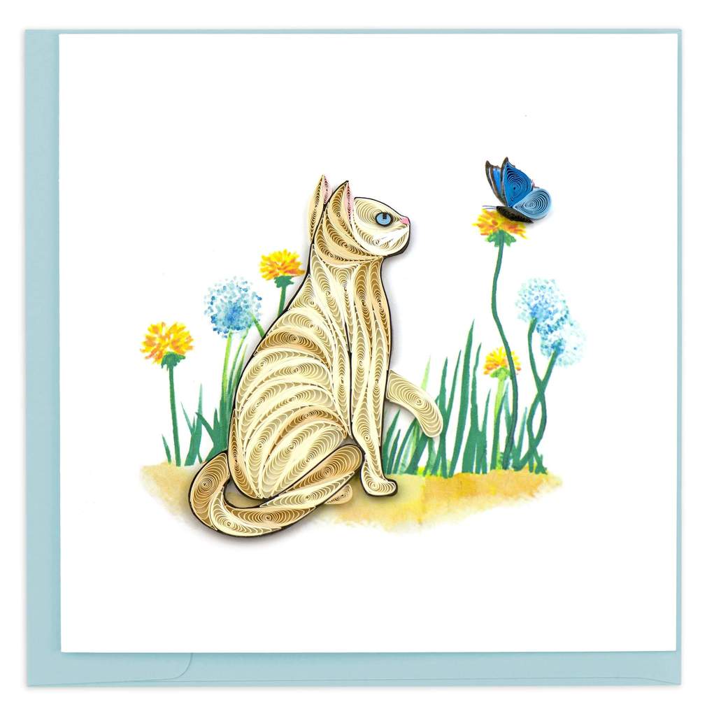 White Cat & Butterfly Quilling Card