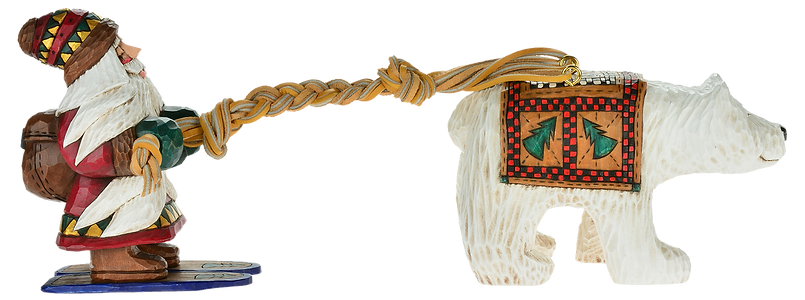 Cottage Carvings -Skiing Santa with Polar Bear - Canadian Artist Dave Francis