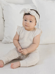 Maci Flutter Sleeve Tank Waffle Romper, Oat