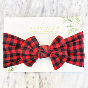 Baby Wisp Headband - Nylon Bow - Buffalo Plaid