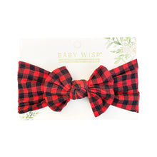 Load image into Gallery viewer, Baby Wisp Headband - Nylon Bow - Buffalo Plaid
