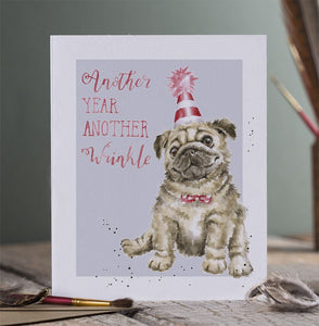 Another Year, Another Wrinkle Pug Birthday Card