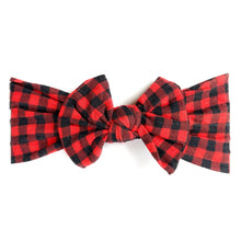 Load image into Gallery viewer, Baby Wisp Headband - Nylon Bow - Buffalo Plaid
