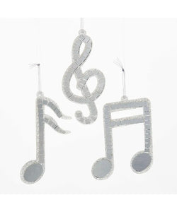 Silver Mirror Musical Note Glass Ornaments